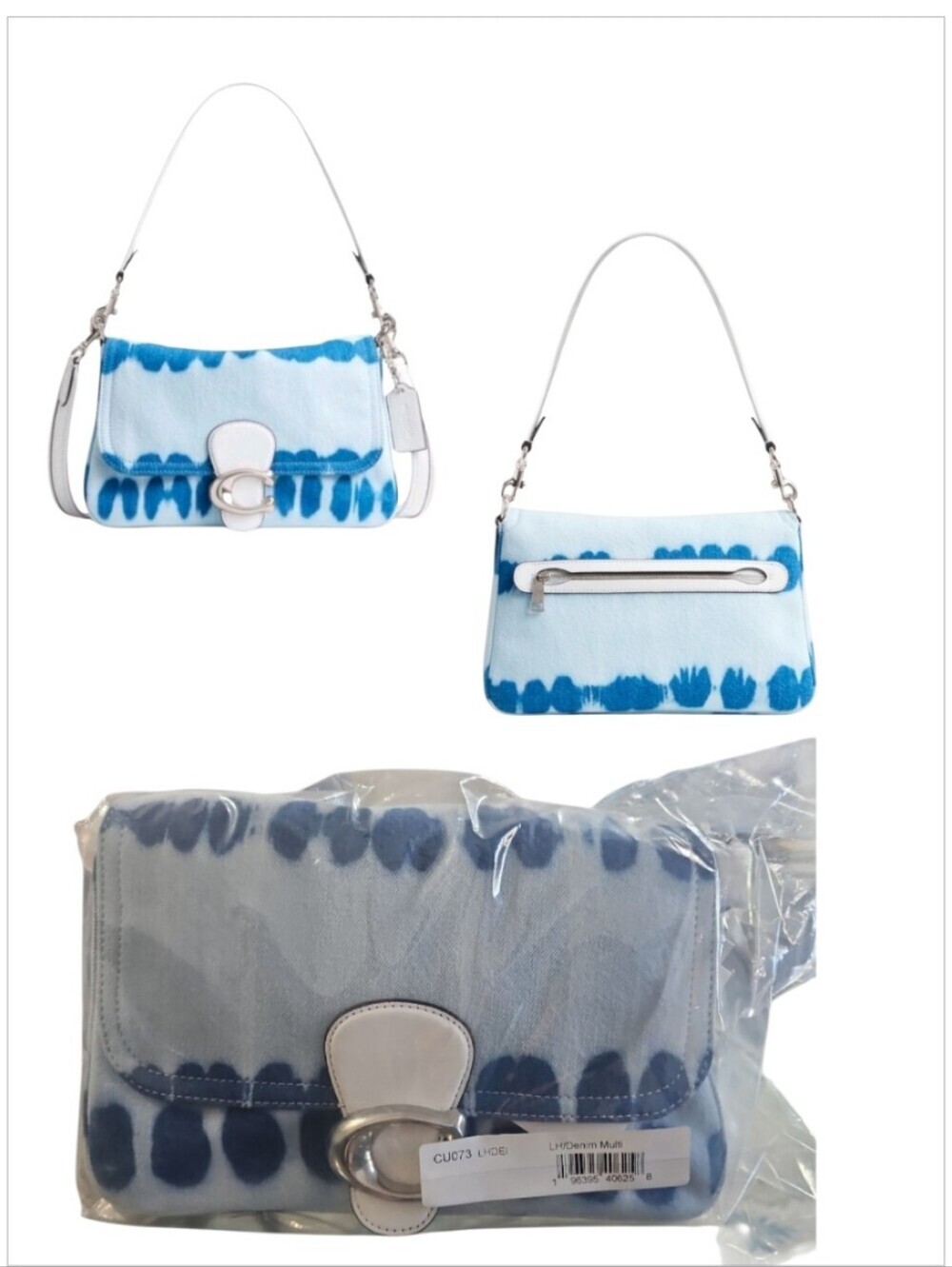 COACH Soft Tabby Shoulder Bag Tie Dye Denim Leather Convertible Crossbody Blue